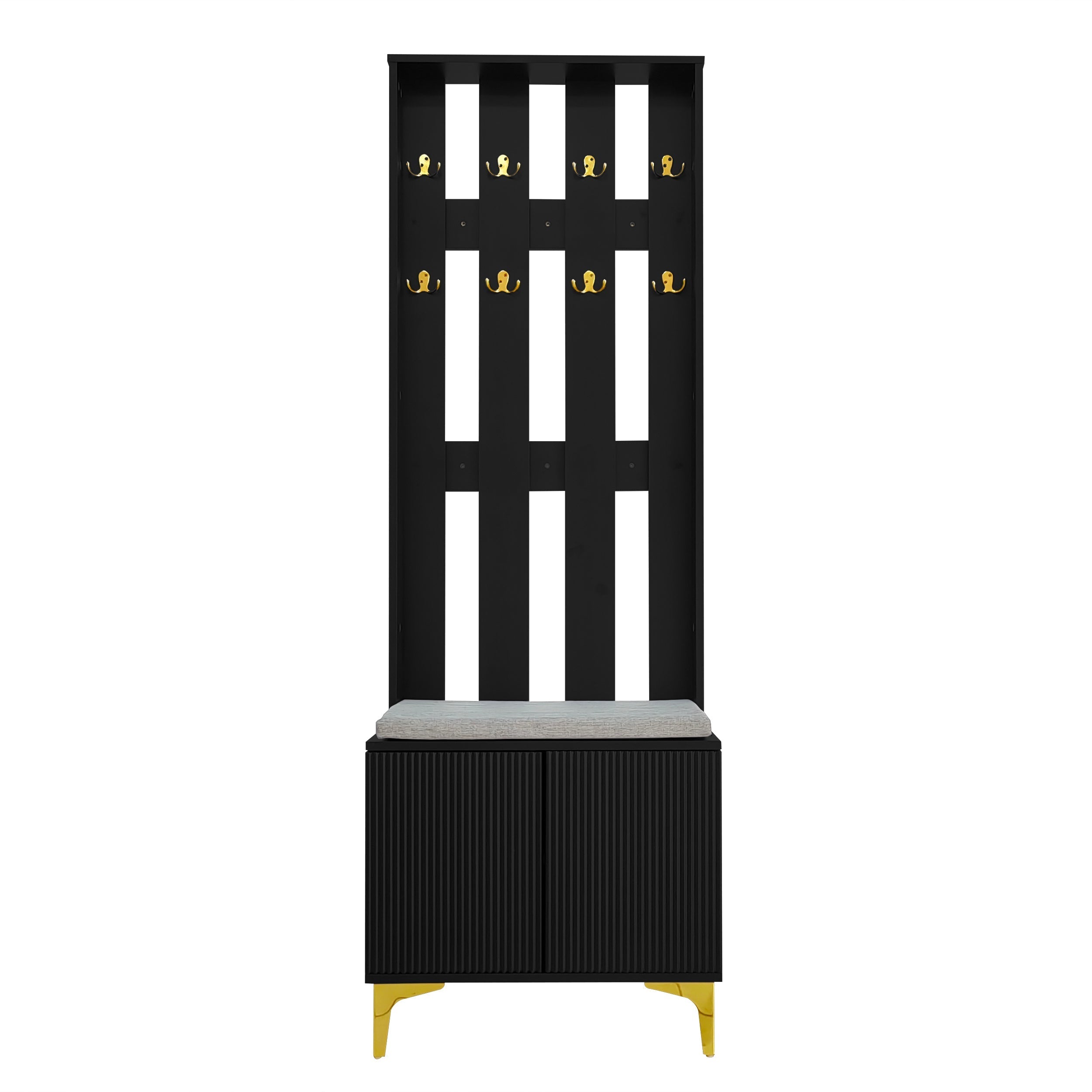 Wardrobe Set with Shoe Bench and Cushion, Hooks, Drawers and Doors