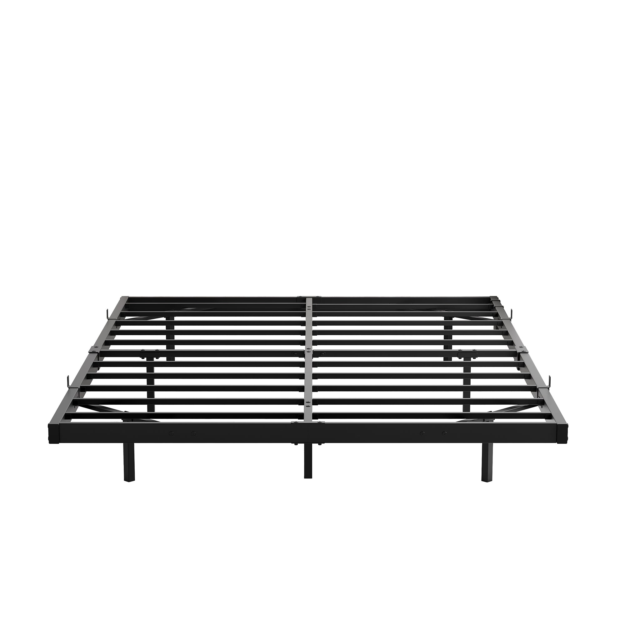 Floating Bed Frame 140x200cm LED & Charging Station, Metal Black