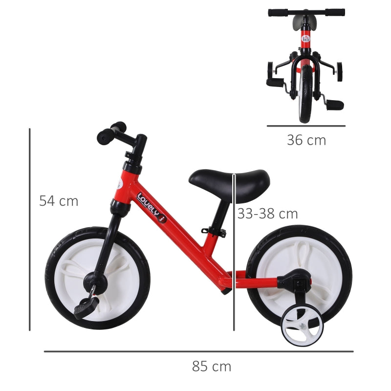 Kinderlaufrad, 2-in-1 mit Stützrädern und Pedalen, Rot