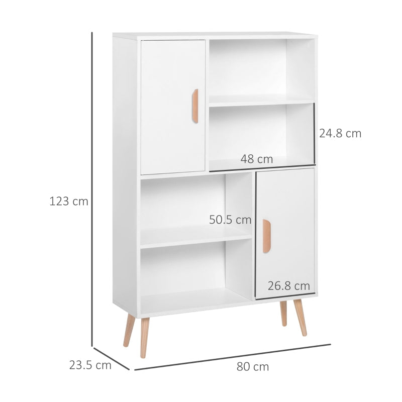 Sideboard Bookshelf Storage Cabinet w/ Adjustable Shelves, Wooden Leg, Two Doors, White