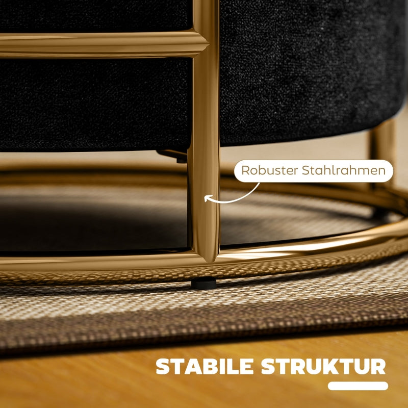 Storage Stool, Upholstered Footstool with Metal Frame, Black