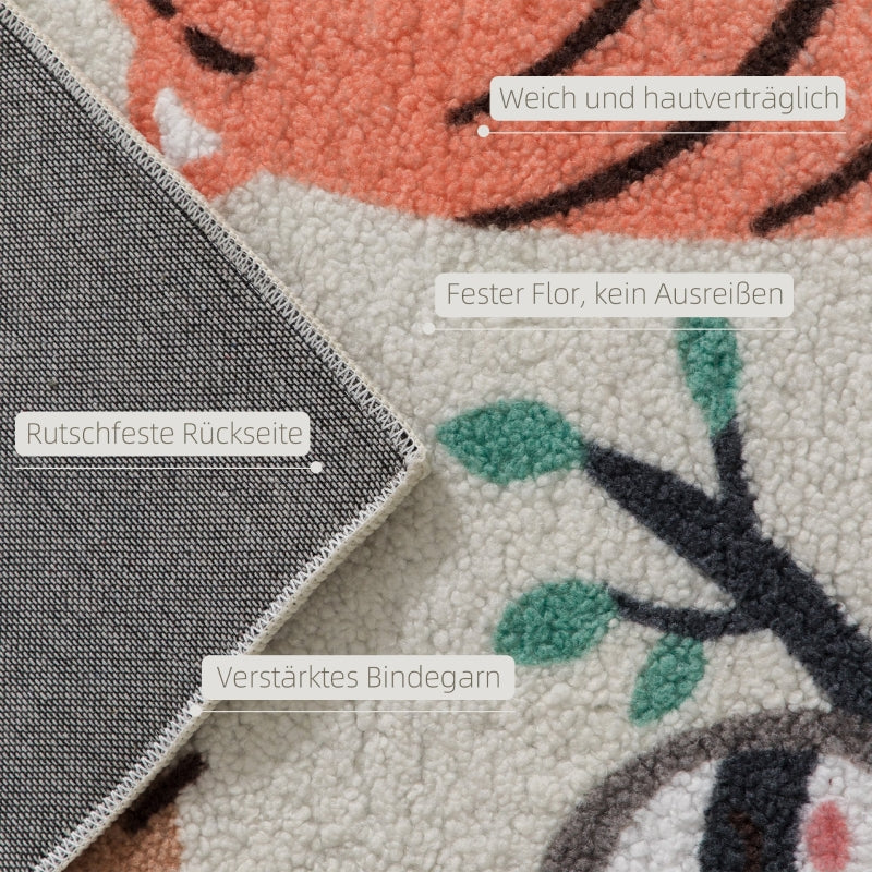 Fleece Rug, Jungle Pattern, Easy-Care, Cream White + Multi-Coloured