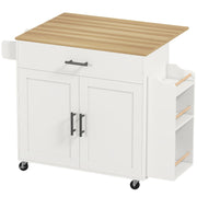 Kitchen Island Mobile Folding Worktop Drawer Shelf - White