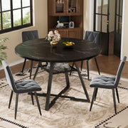 Round Dining Table, Kitchen Breakfast Table Metal Legs, Marble Look Black/White