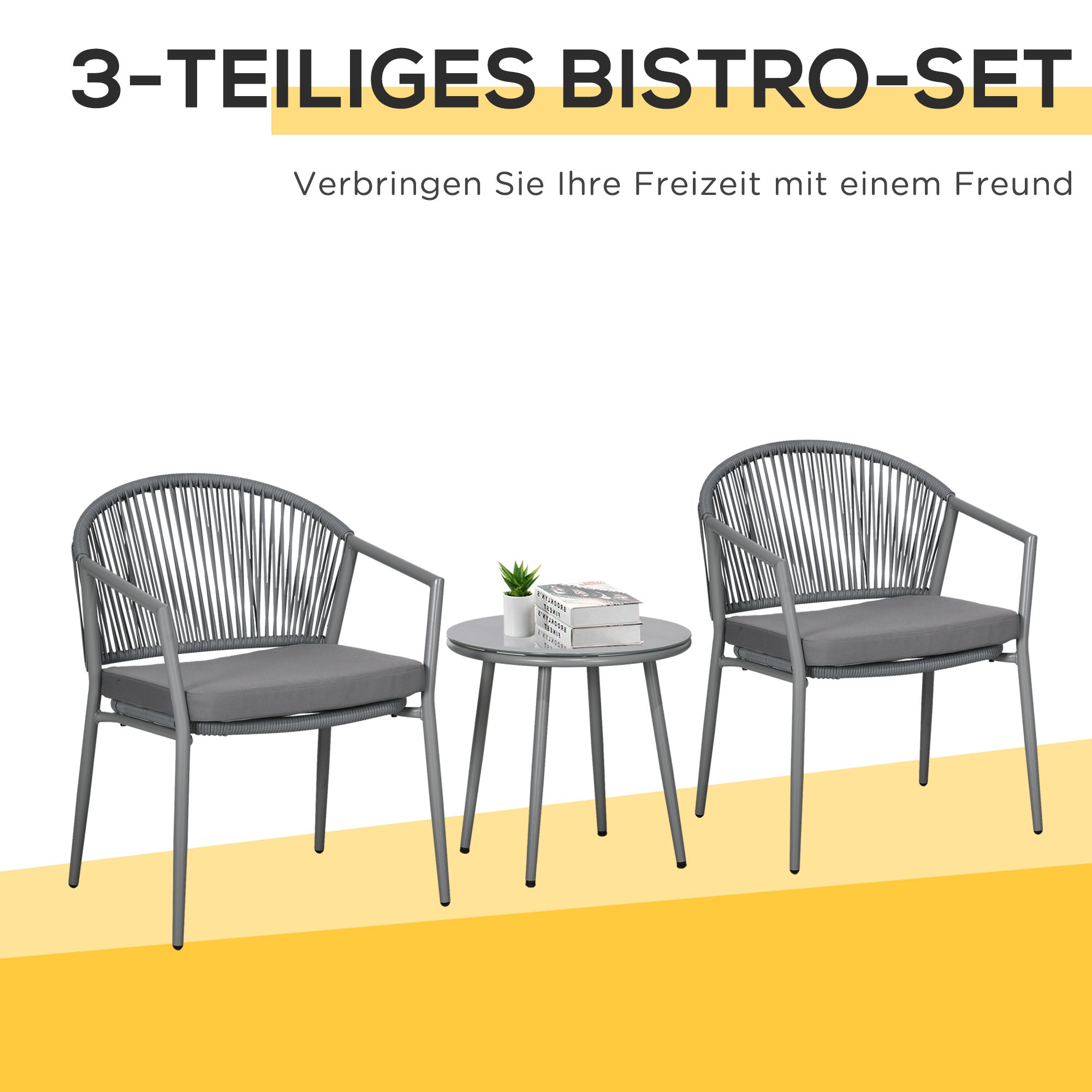 Seating Group 2 Chairs Coffee Table Balcony Furniture Steel Grey
