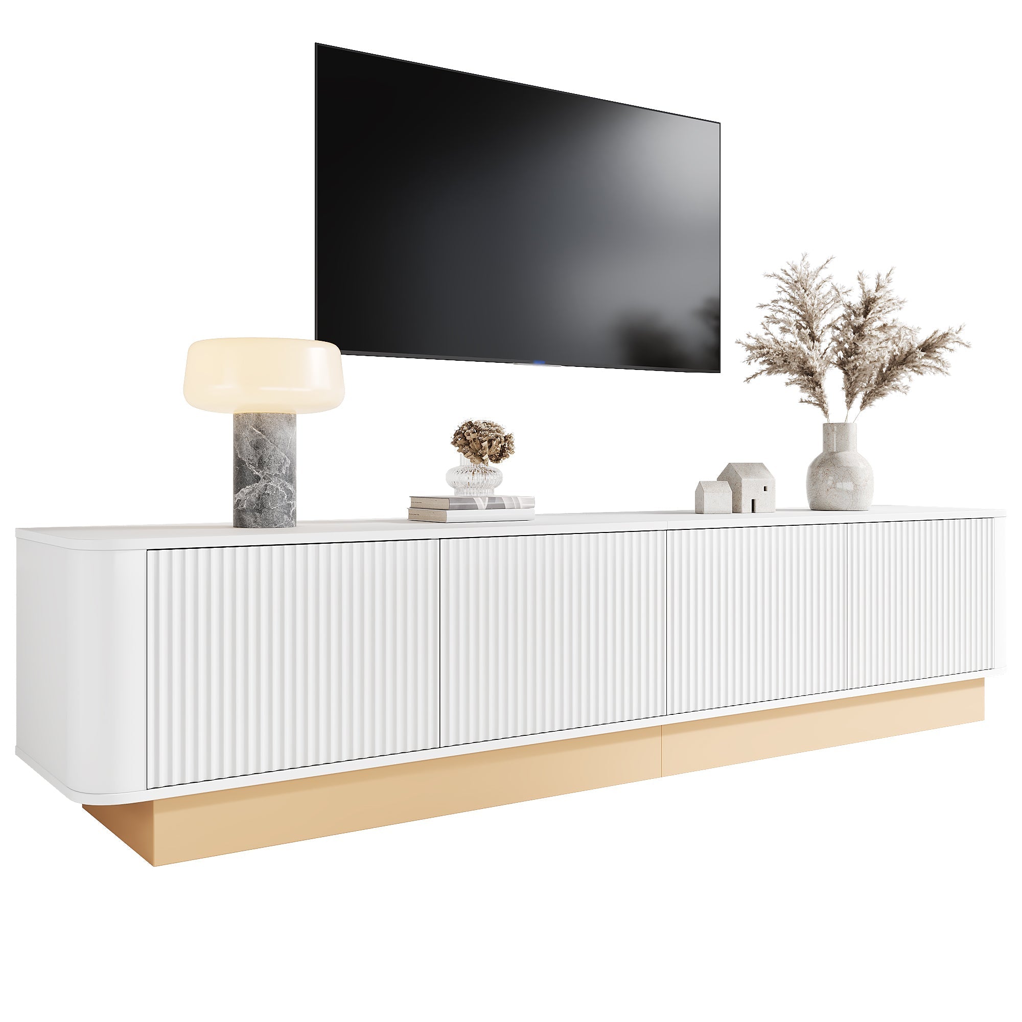 200 cm TV Lowboard, 4 Doors and Adjustable Shelves, MDF material