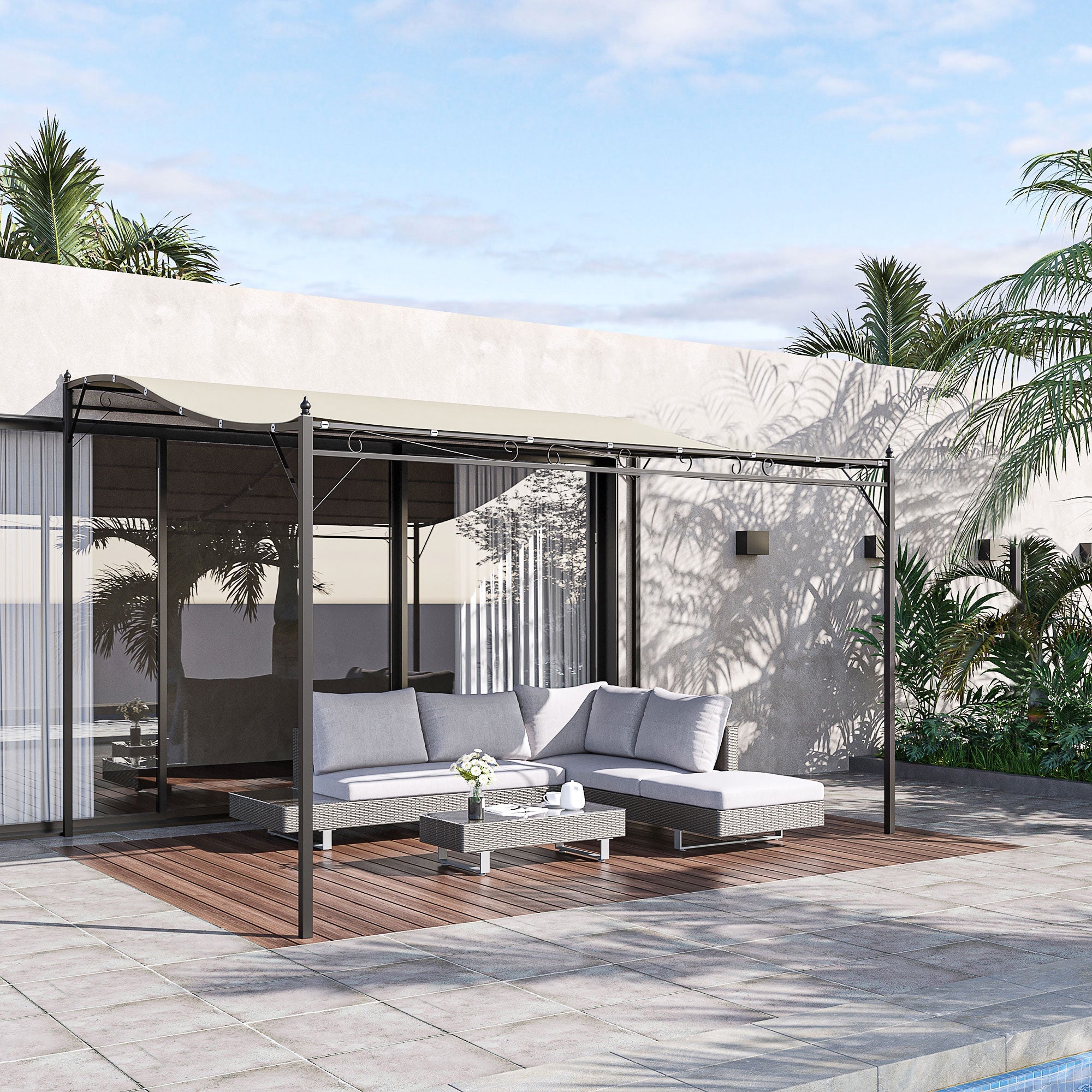 Wall Mounted Garden Porch 3x3m Cream White/Metal