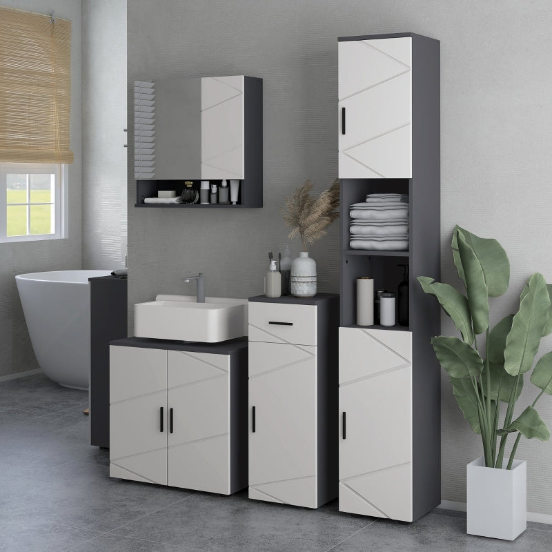 kleankin Vanity Unit with Adjustable Shelf, Handle, Anti-Tip Protection, Grey