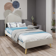 Upholstered Bed, Modern Minimalist Cartoon-Themed Headboard, 140x200 cm, Beige
