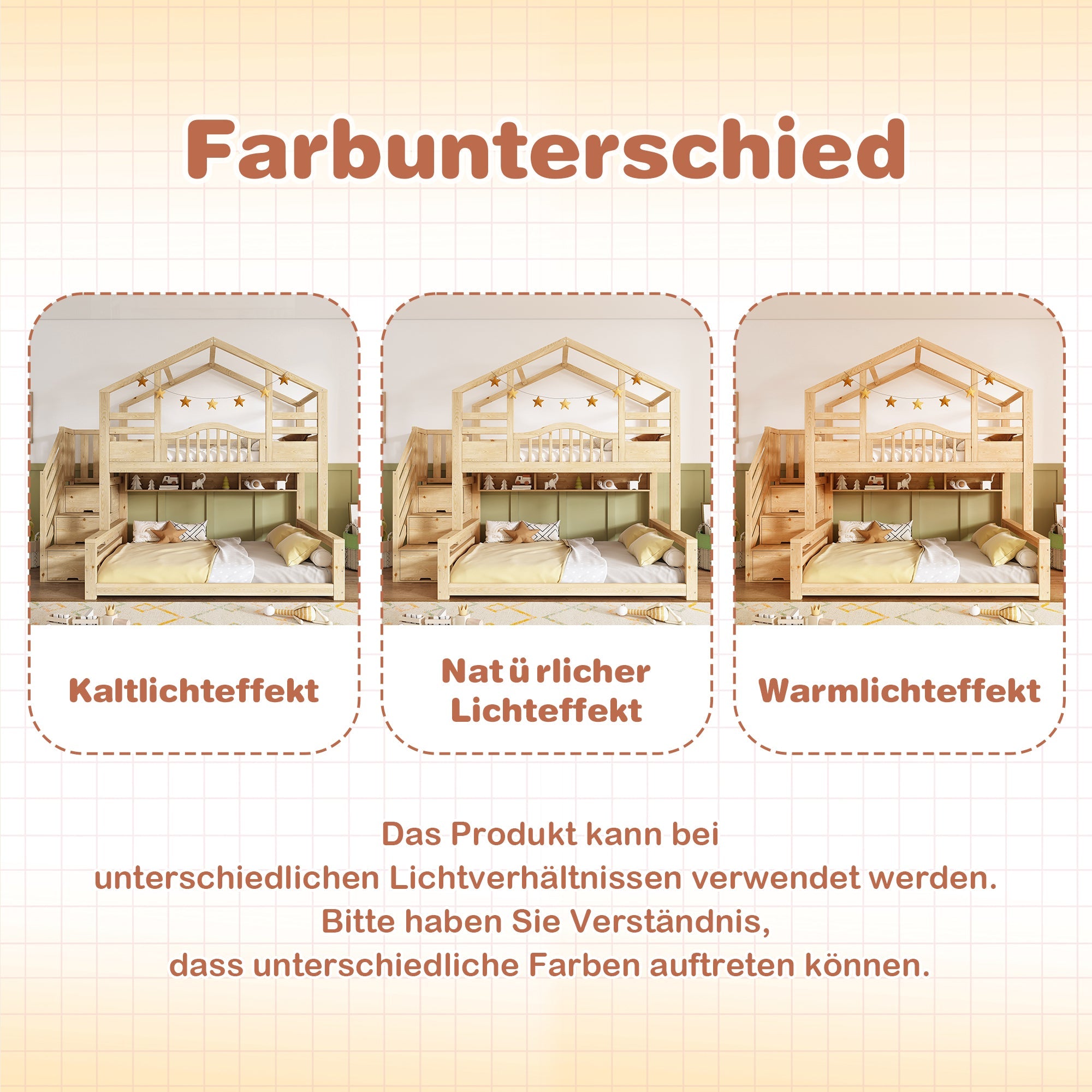 Bunk House Bed with Stair Storage and Shelves, 90x200cm and 140x200cm, Natural Wood Look