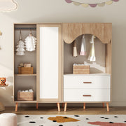 Children's Wardrobe, Sliding Door + Open Combination, 141.5cm, White + Natural Wood