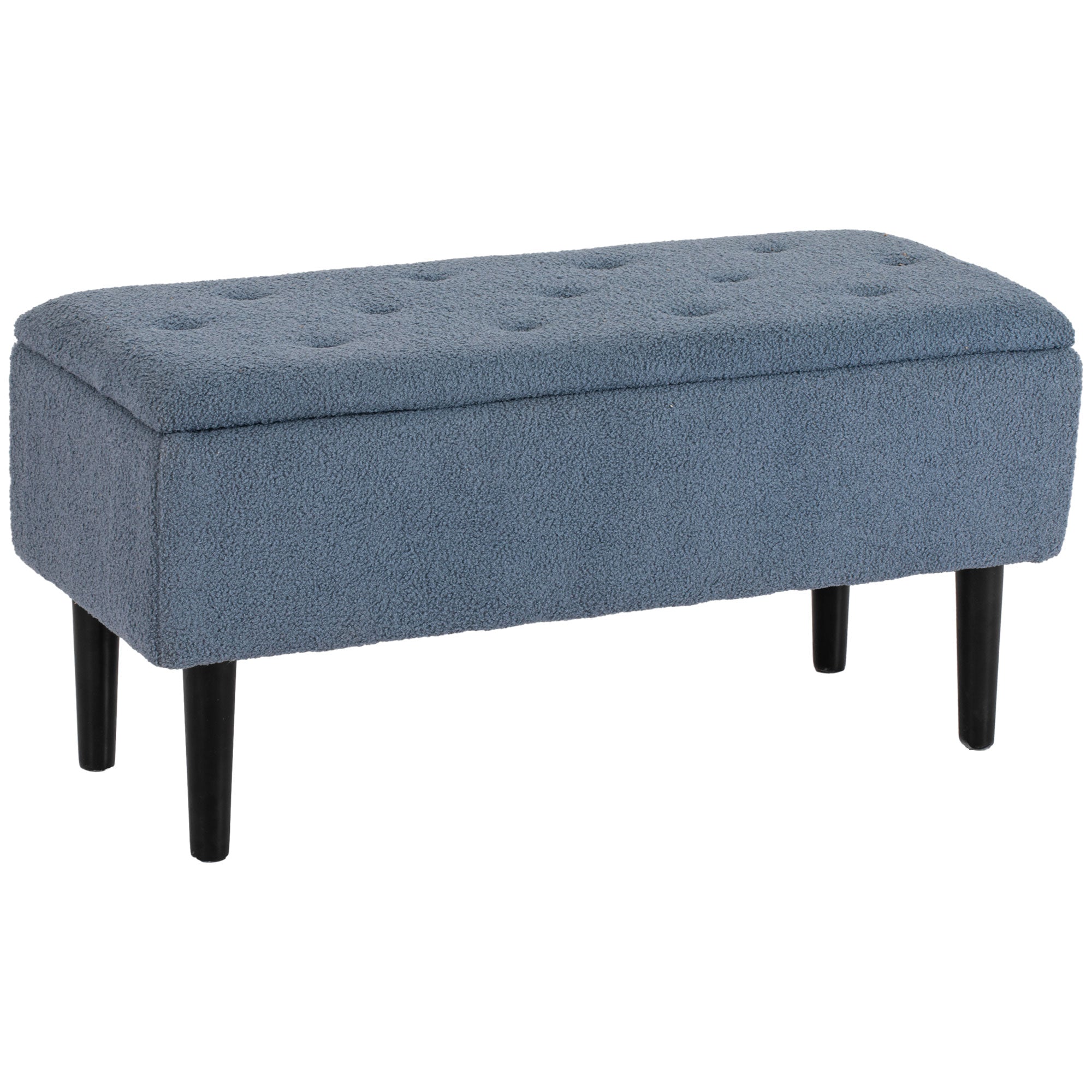 bench with storage space, upholstered, folding lid, blue