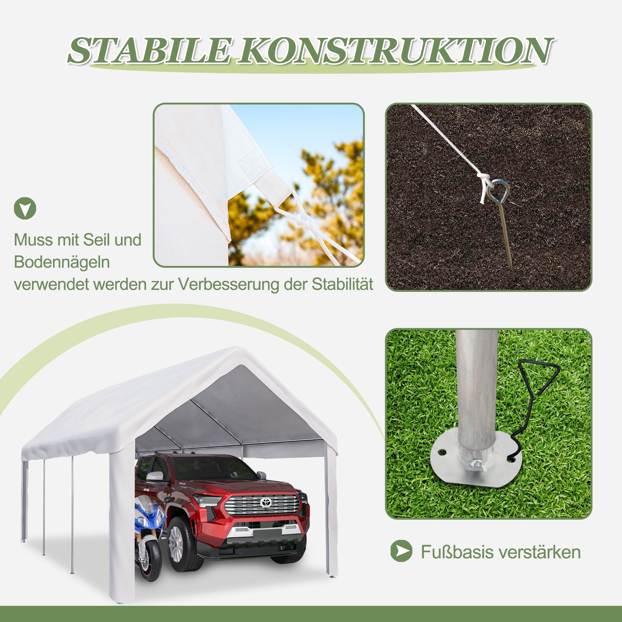 Carport Tent Garage 3x6m Large Winterproof with Roll-up Door & Removable Walls