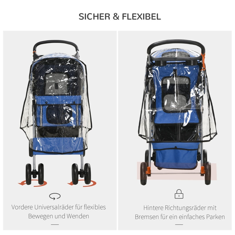 Hundebuggy, faltbare Regenhülle, Ablagekorb unten, 2 Getränkehalter, Blau