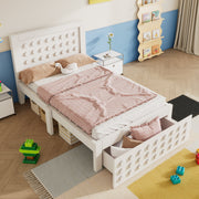 Wooden single bed 90x190cm children's bed with creative block design, solid wood frame with slatted frame, with drawers and underbed storage, white