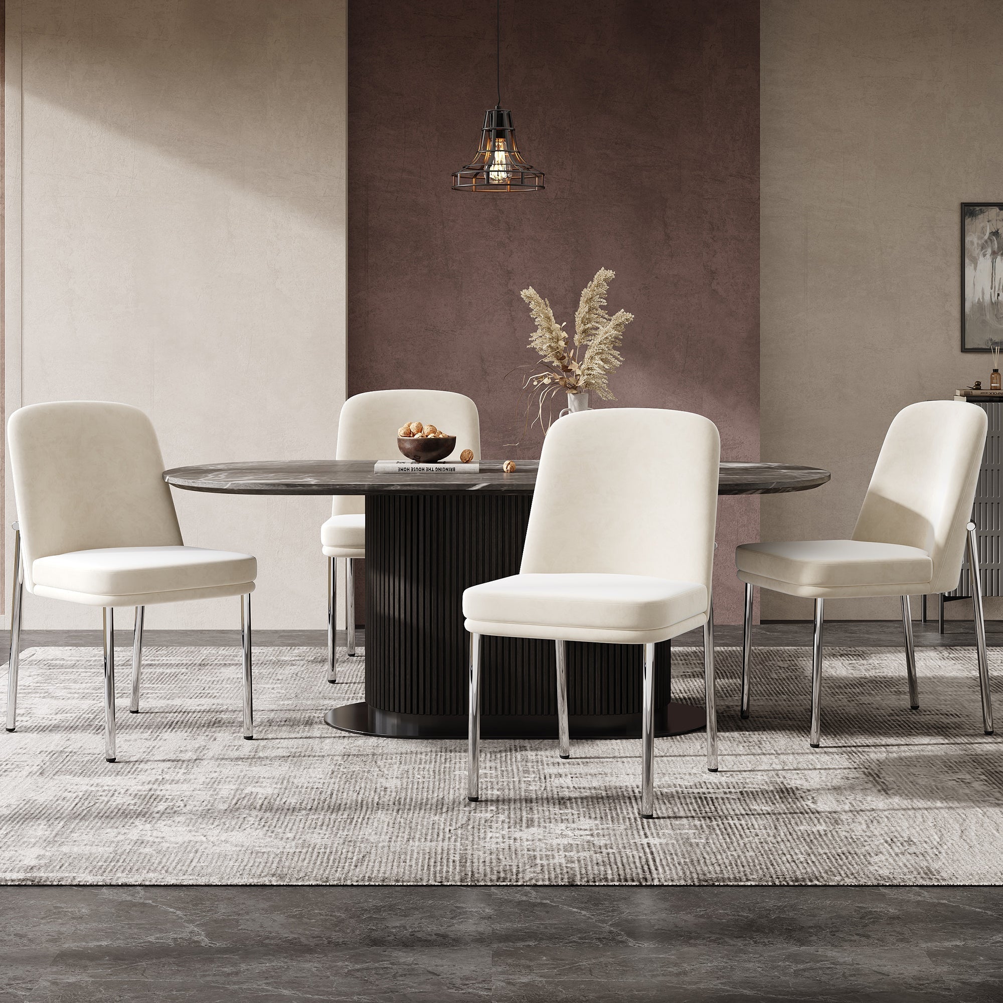 Dining Chairs Set of 4 Thickened Cushions Metal Legs - Velvet Beige