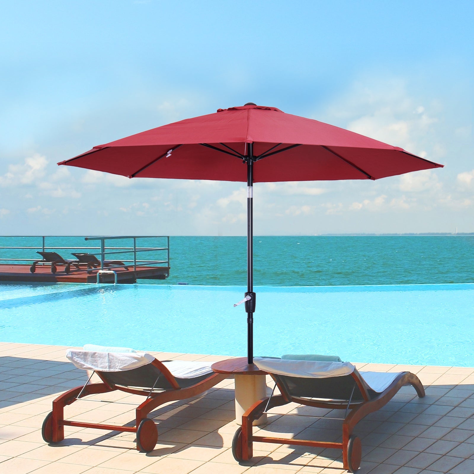 Garden Parasol Umbrella, 2.7M Tilting Aluminium Frame Sun Shade, Wine Red