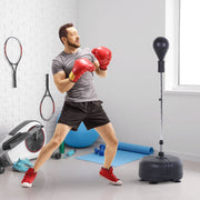 Punching Ball Set Training Height Adjustable with Gloves Black