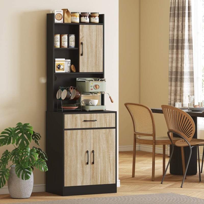 Kitchen Cabinet with Work Surface, Drawer & 3 Open Shelves, Natural Wood Black