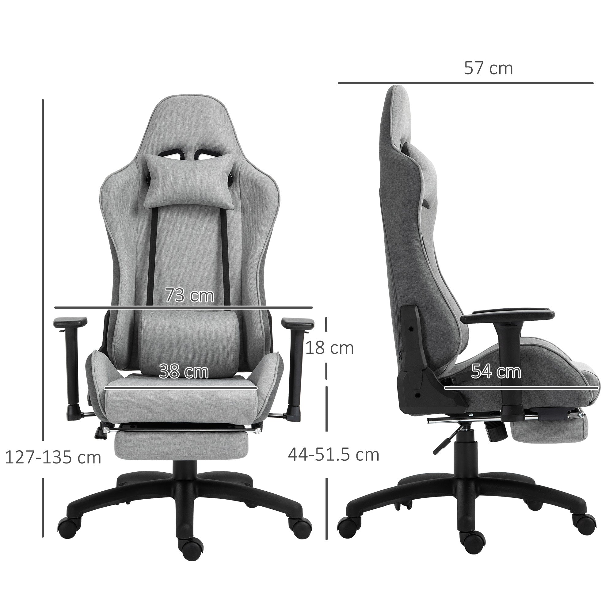 Vinsetto Office Chair, Adjustable Armrests, Lumbar Cushions, Rocker Function, Grey Fabric