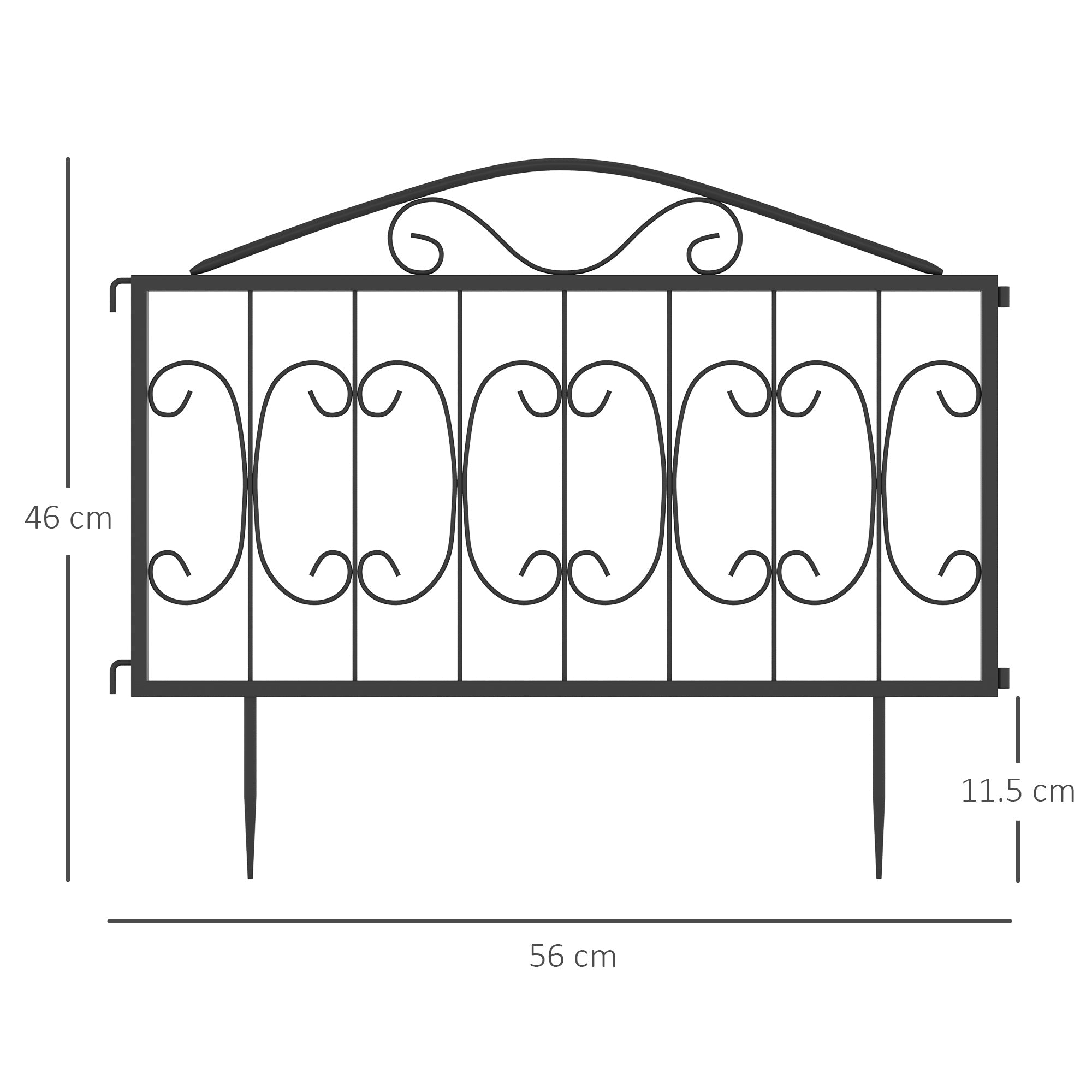 Decorative Garden Fencing, 4PCs Picket Panels Flower Bed Border, Black Metal
