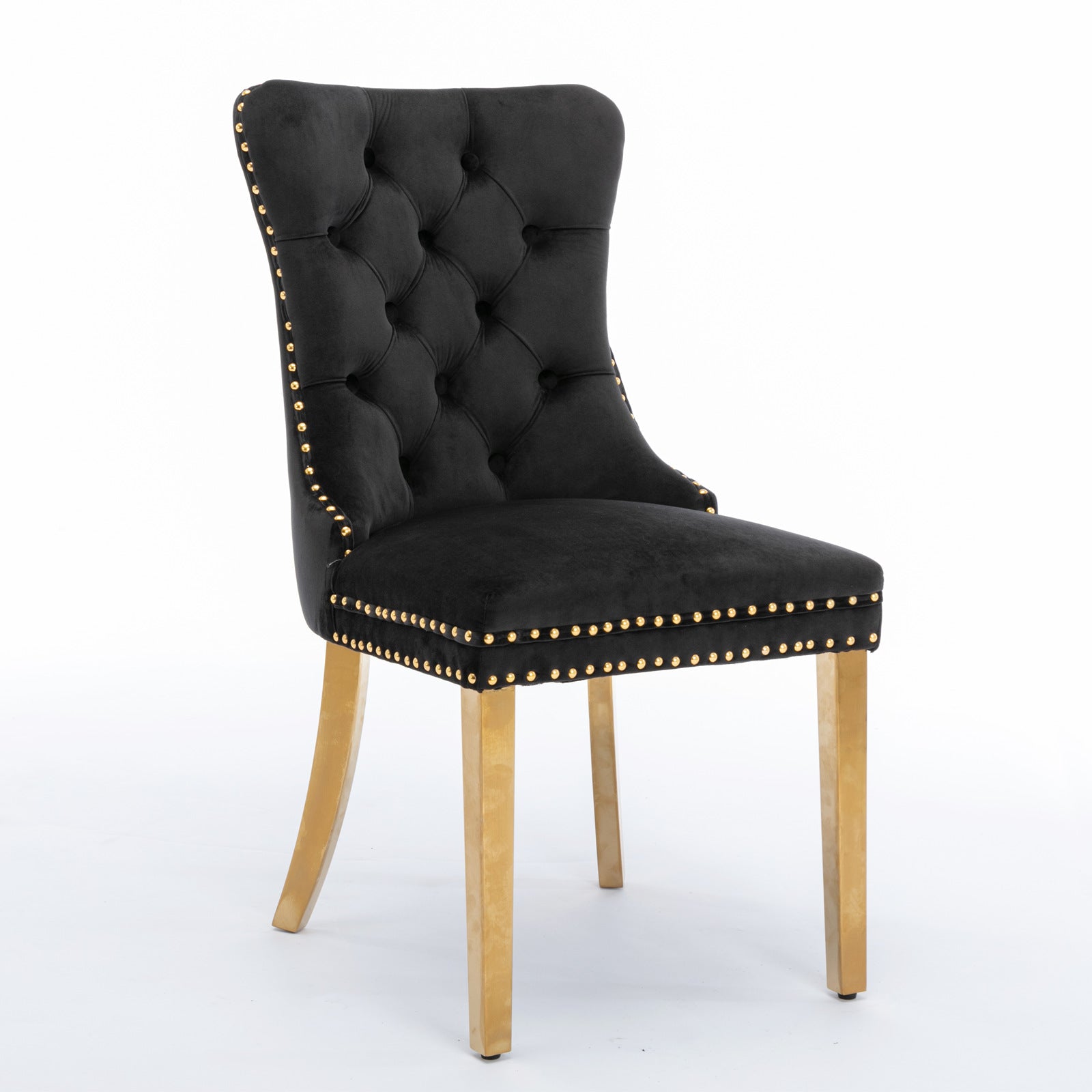 A&A Furniture Nikki Dining Chair Set of 2 Tufted Velvet Golden Steel Legs - Black and Gold