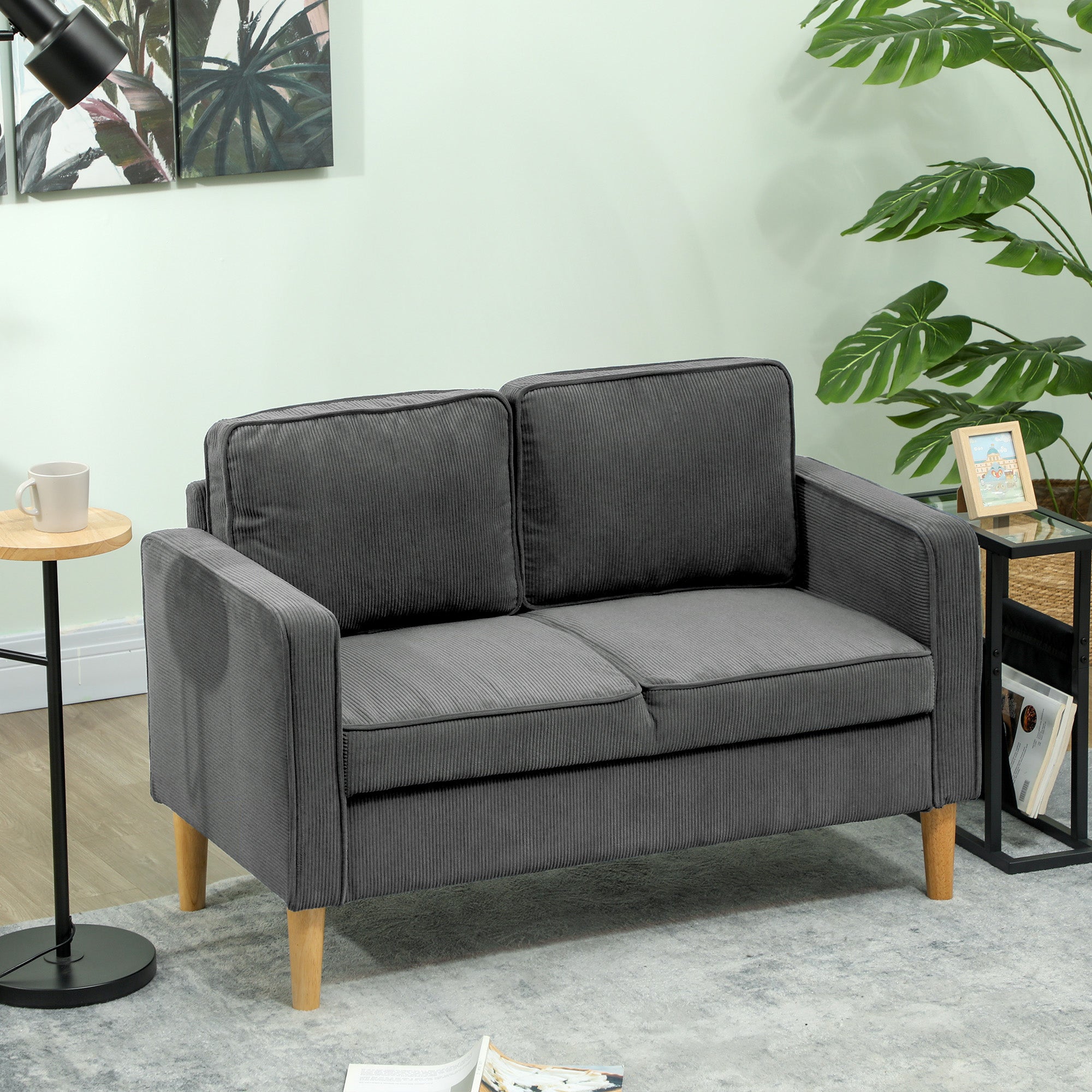 Small Two-Seater Sofa Corduroy - Grey