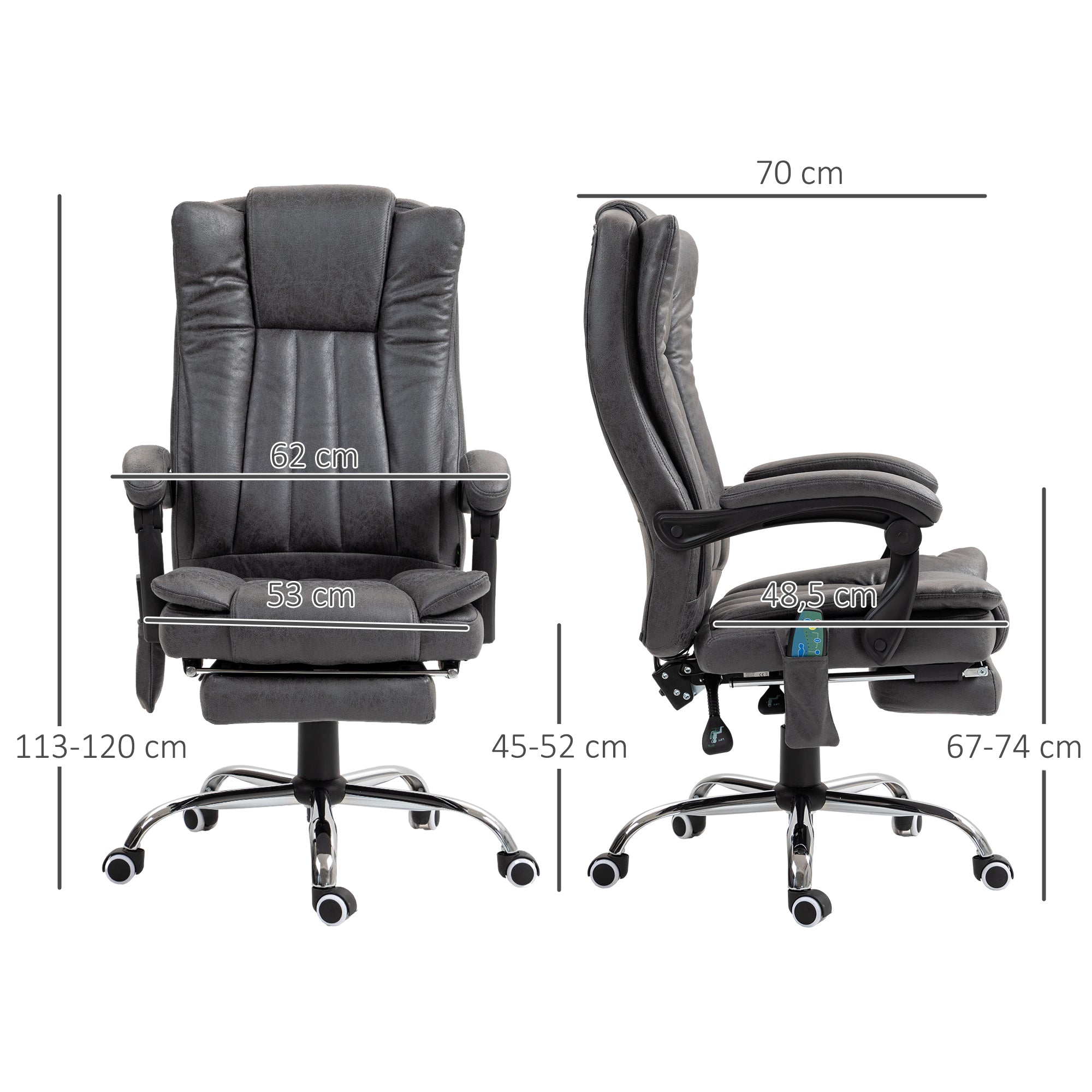 Vinsetto Office Chair with Massage & Heat, Adjustable Footrest, Grey