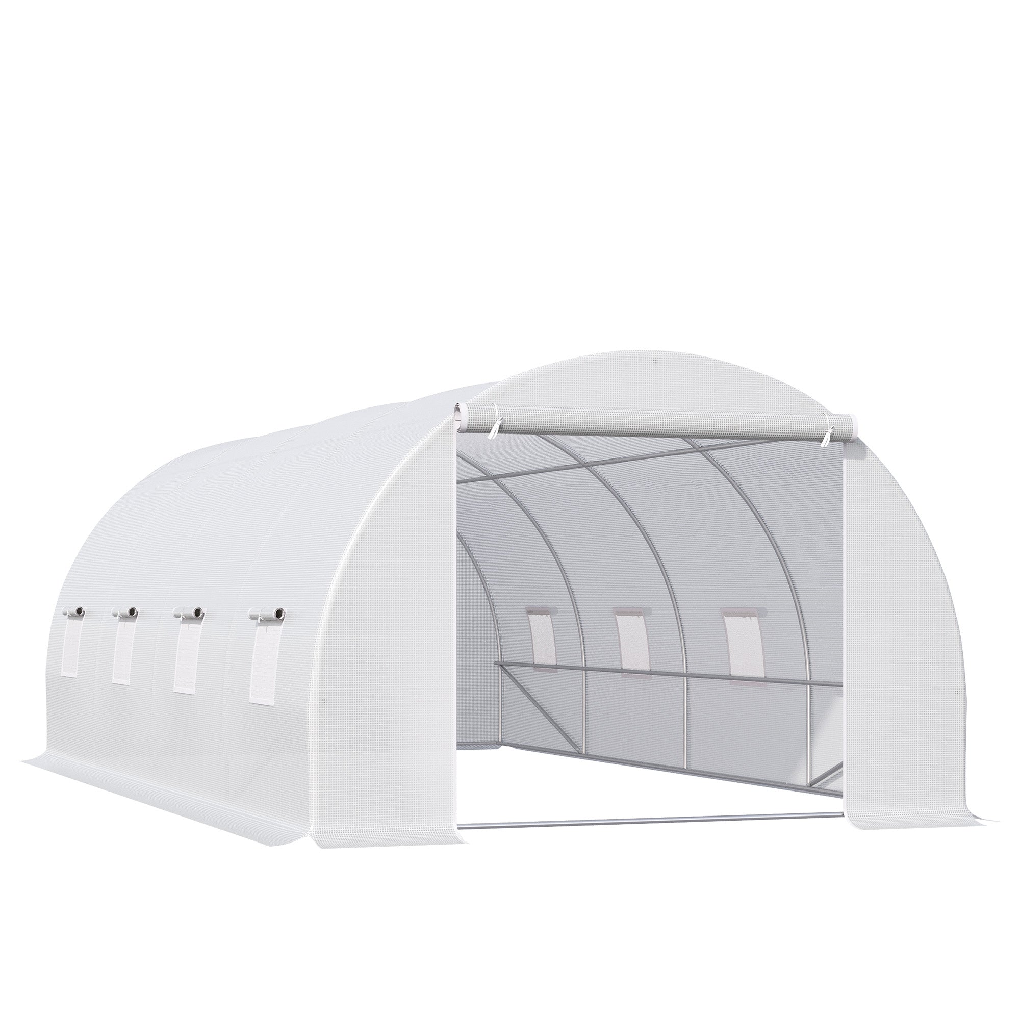 6 x 3 x 2 m Polytunnel Greenhouse, Metal Frame, Zippered Door, 8 Windows, White