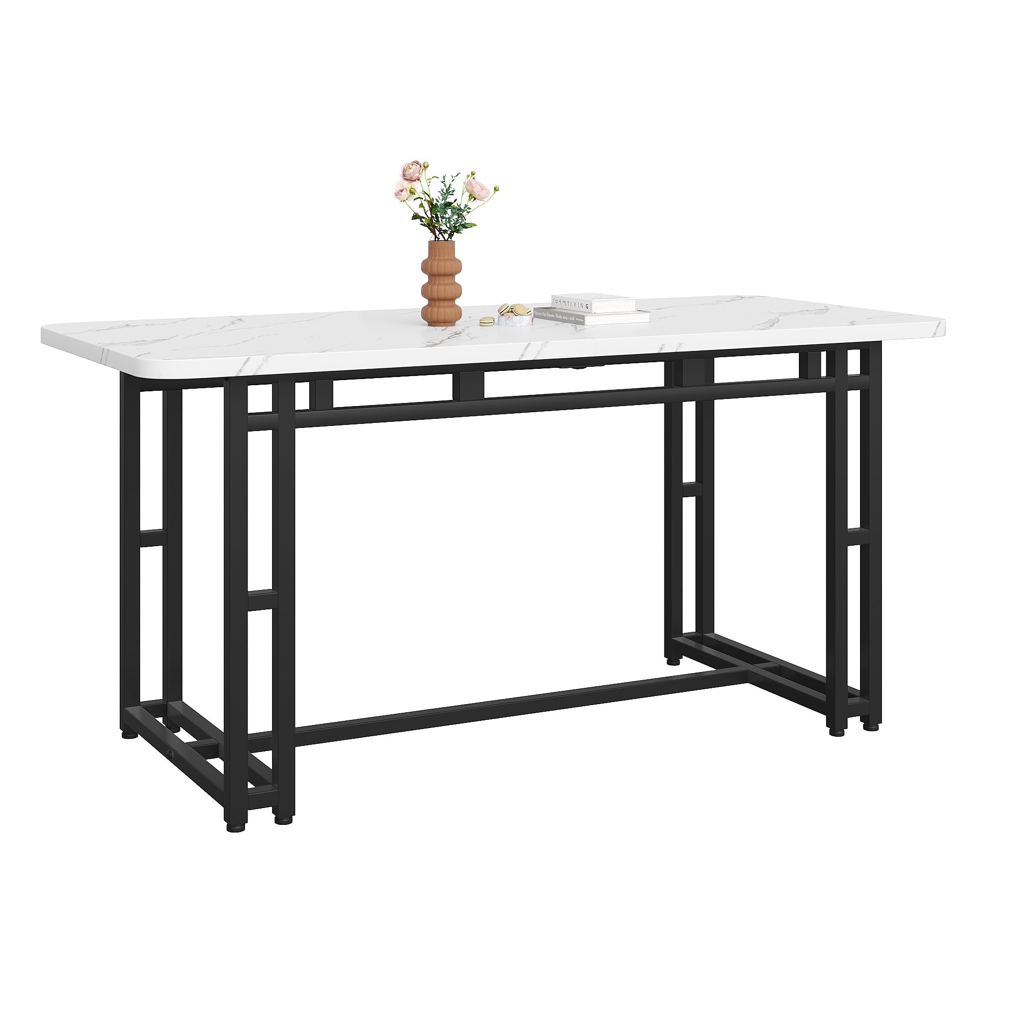 Leichter Luxus-Esstisch, 140x80cm rechteckiger Metallrahmen, Schwarz