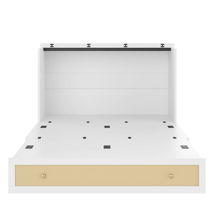 Murphy Bed with USB and Power Outlet, Convertible Platform Bed 140 x 200, White
