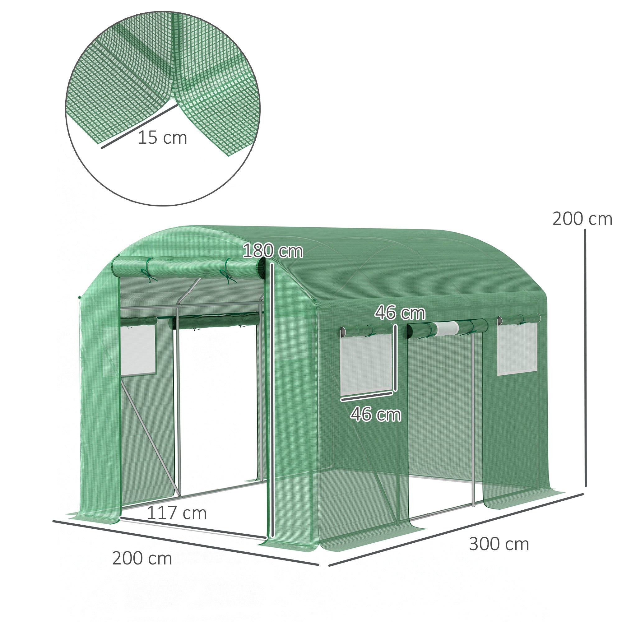 Polytunnel Greenhouse Walk-In 9.8 x 6.6ft - Green