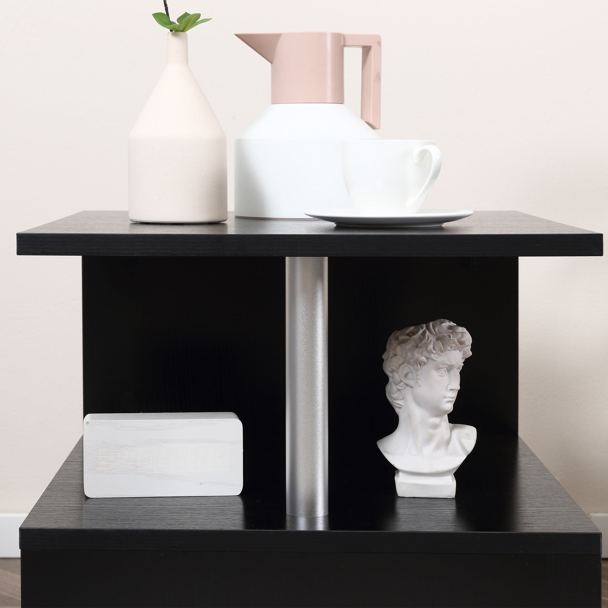 Wooden S Shape Cube Coffee Table 2 Tier Storage Shelves Black