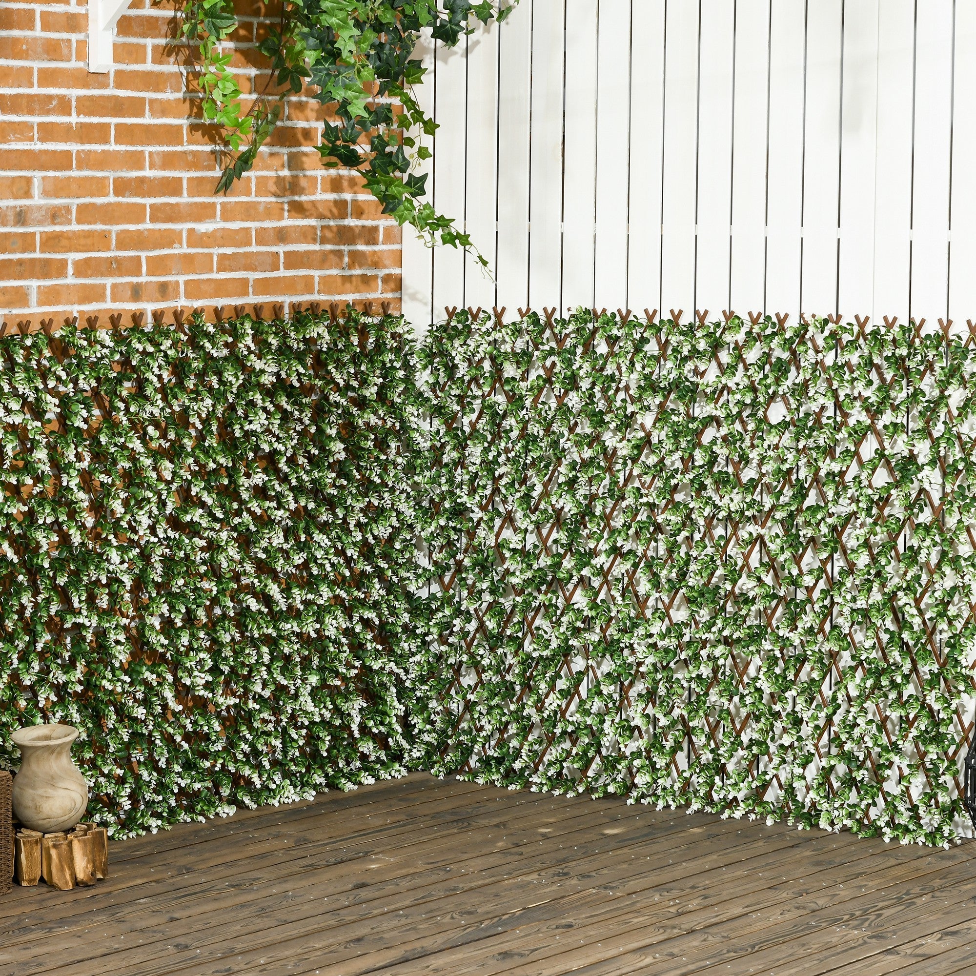 2pc Expanding Garden Trellis, 2 x 1m Faux Decorative Privacy Fence, Eucalyptus Leaves