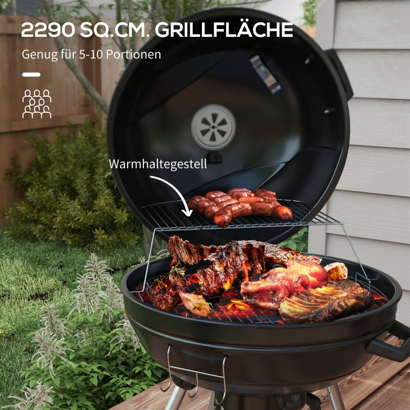 Holzkohlegrill BBQ Camping mit Rost, Rädern, Ablage, Thermometer, Metall