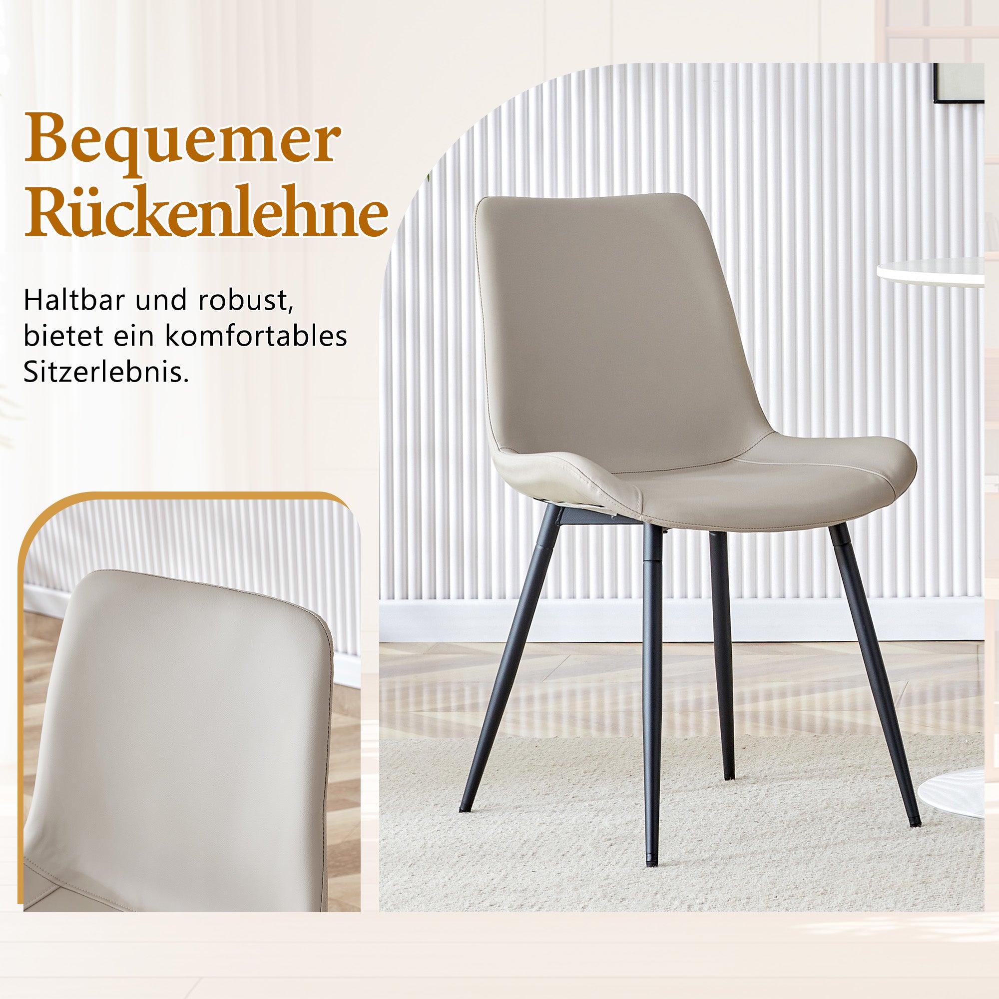 Minimalist Round Dining Set 100cm 4 Chairs Faux Leather - Light Wood/Grey