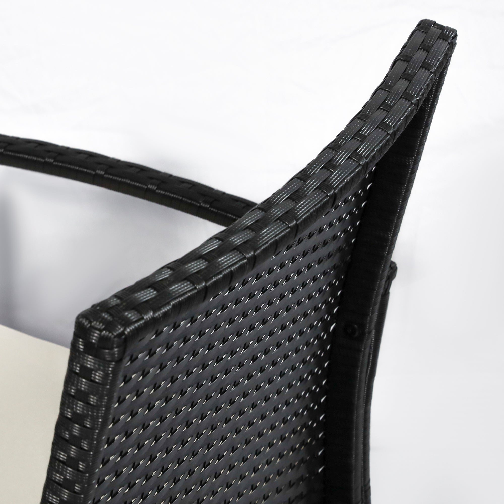 4-Piece Rattan Garden Sofa Set with Loveseat, Armchairs, Glass Table, Black Rattan