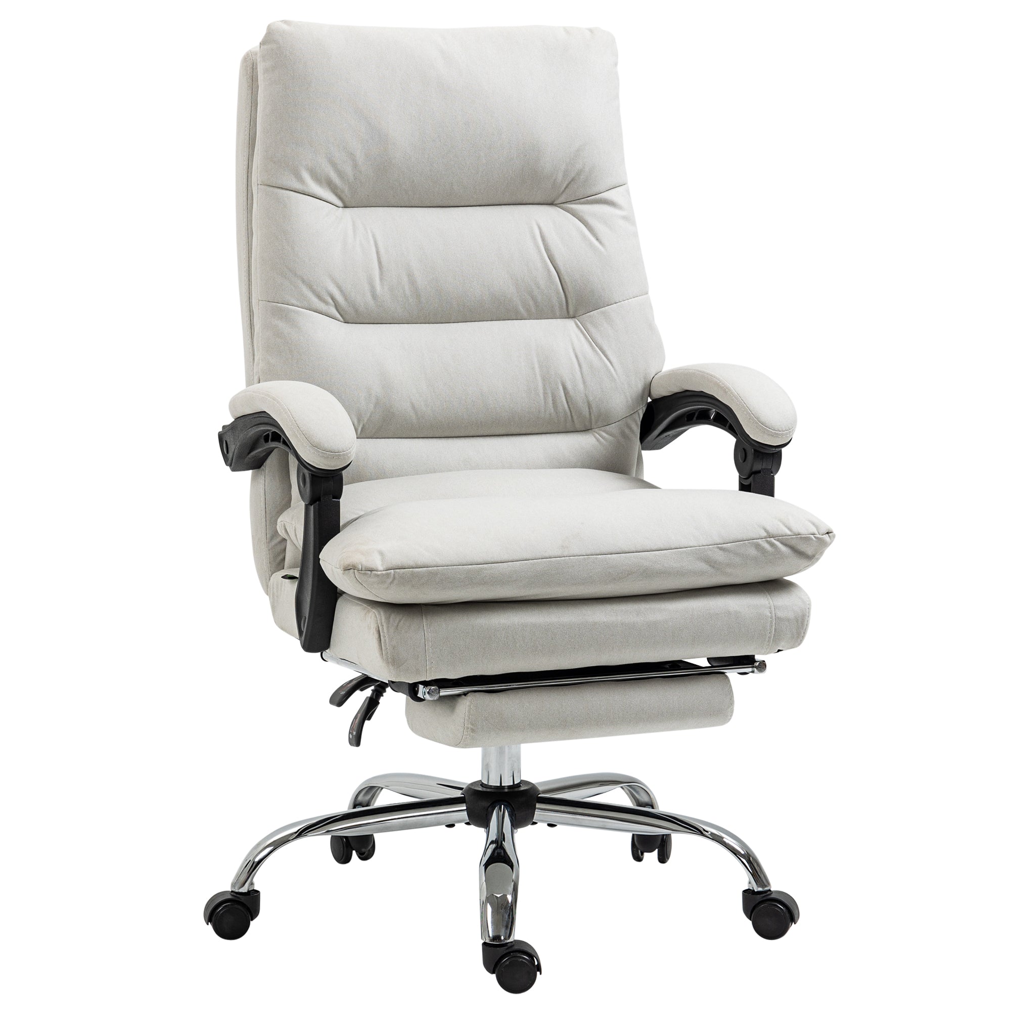 Vinsetto Office Chair, Massage, 135° Tilt, Height Adjustable, 120 kg Load, Artificial Leather, Cream White