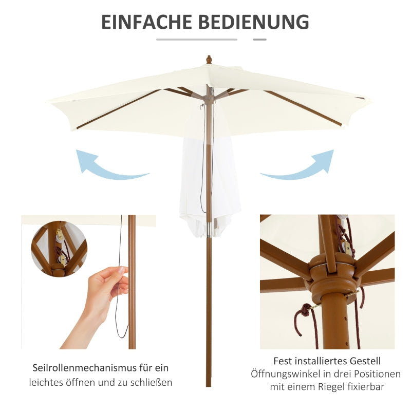 Parasol Garden Umbrella 2.5m 3-Tier Bamboo & Polyester White