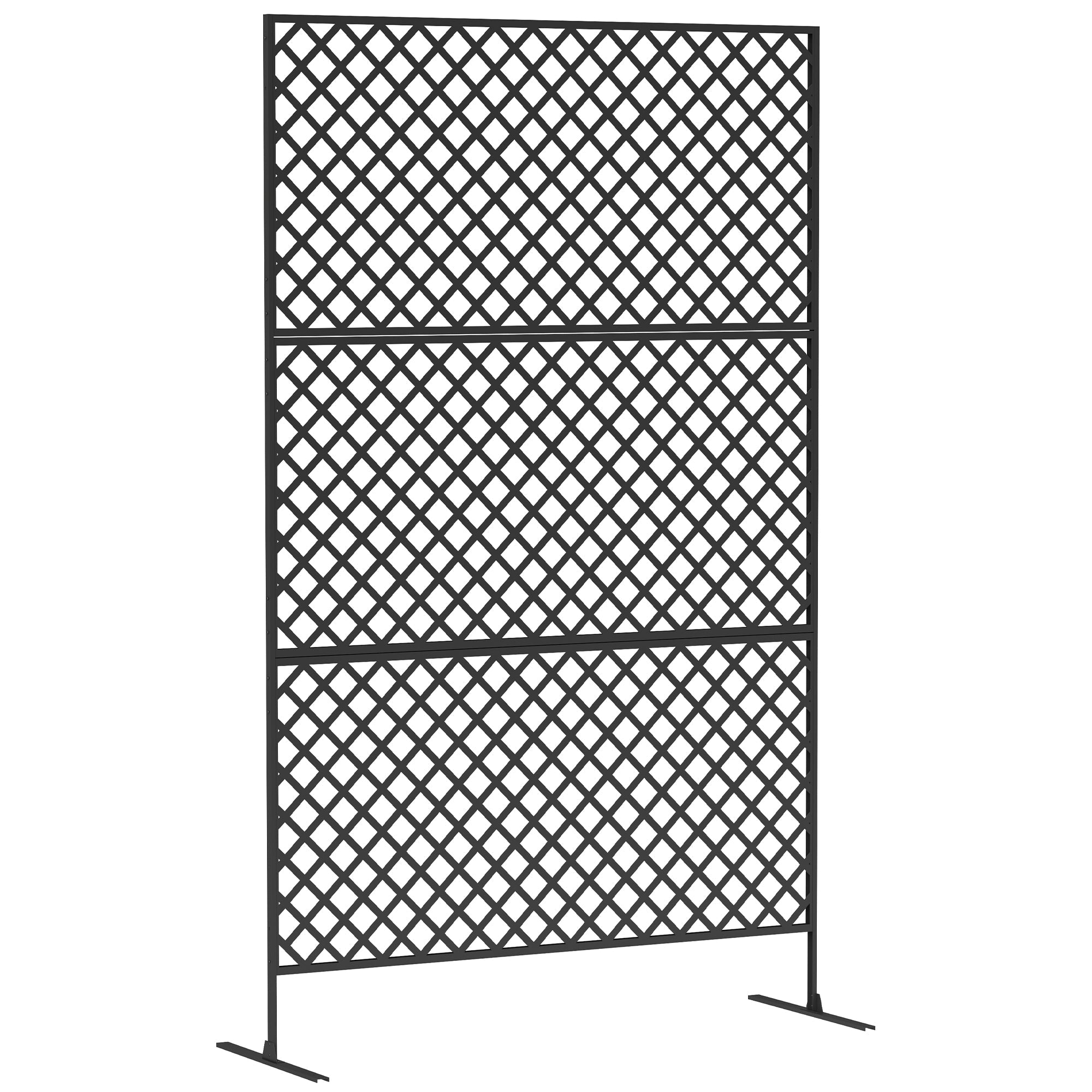 3-Panel Room Divider 122x198cm Freestanding Grid Screen, Steel, Black