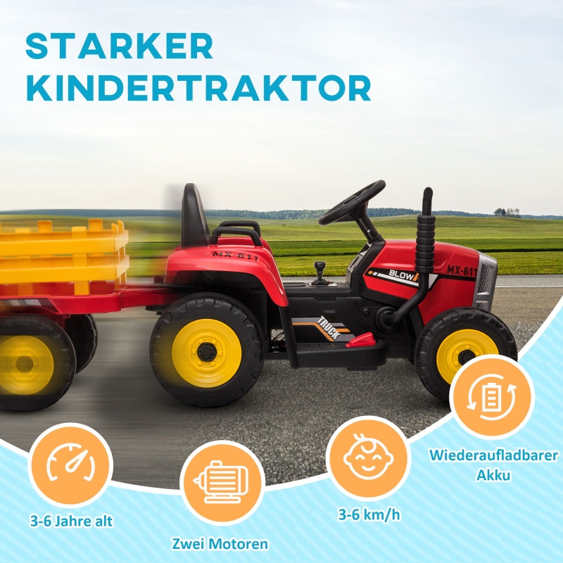Electric Children's Tractor with Remote Control and 6 km/h Max Speed, Red and Black