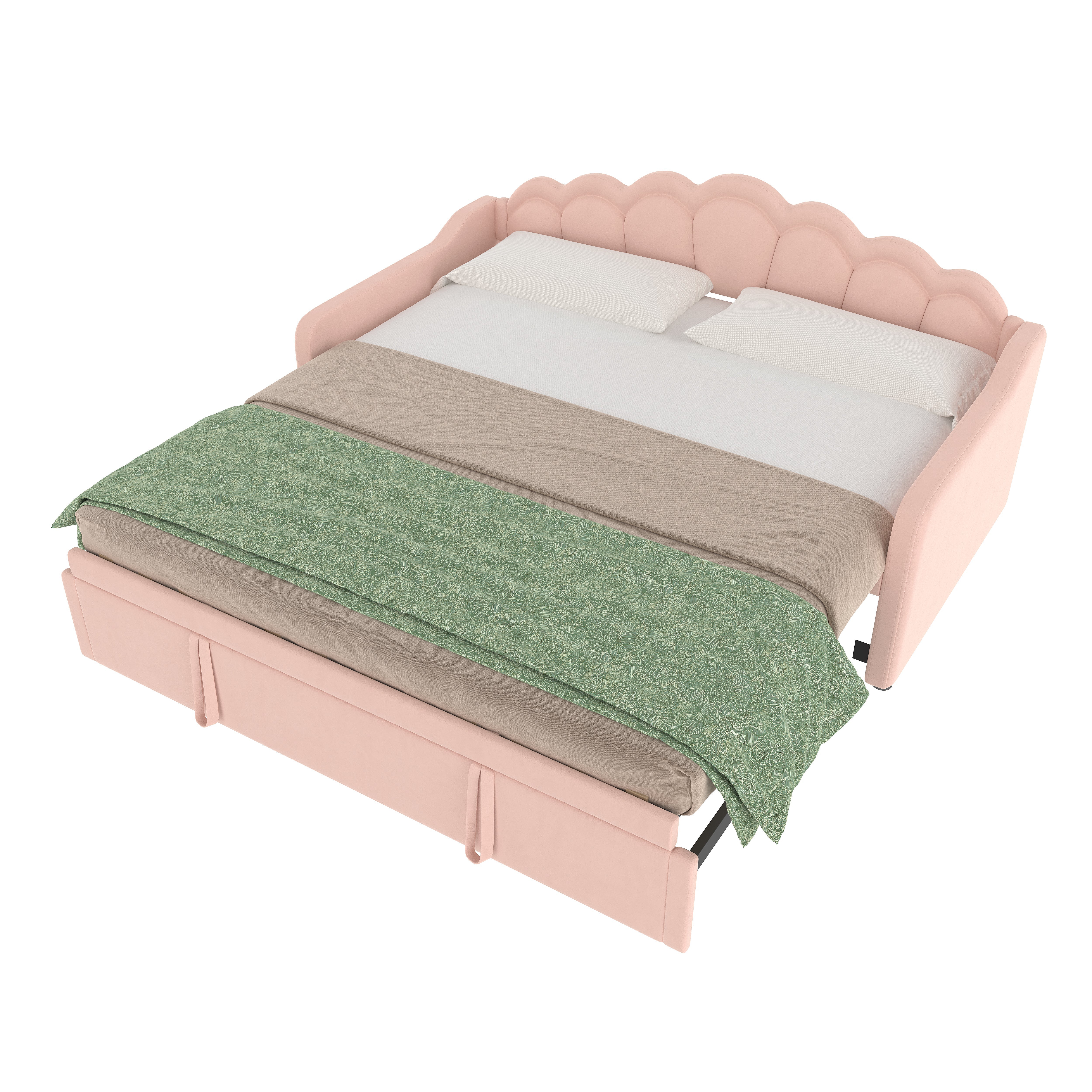 Daybed Sofa Bed Pull-out Bed LED Strip 90/180x200cm - Velvet Pink