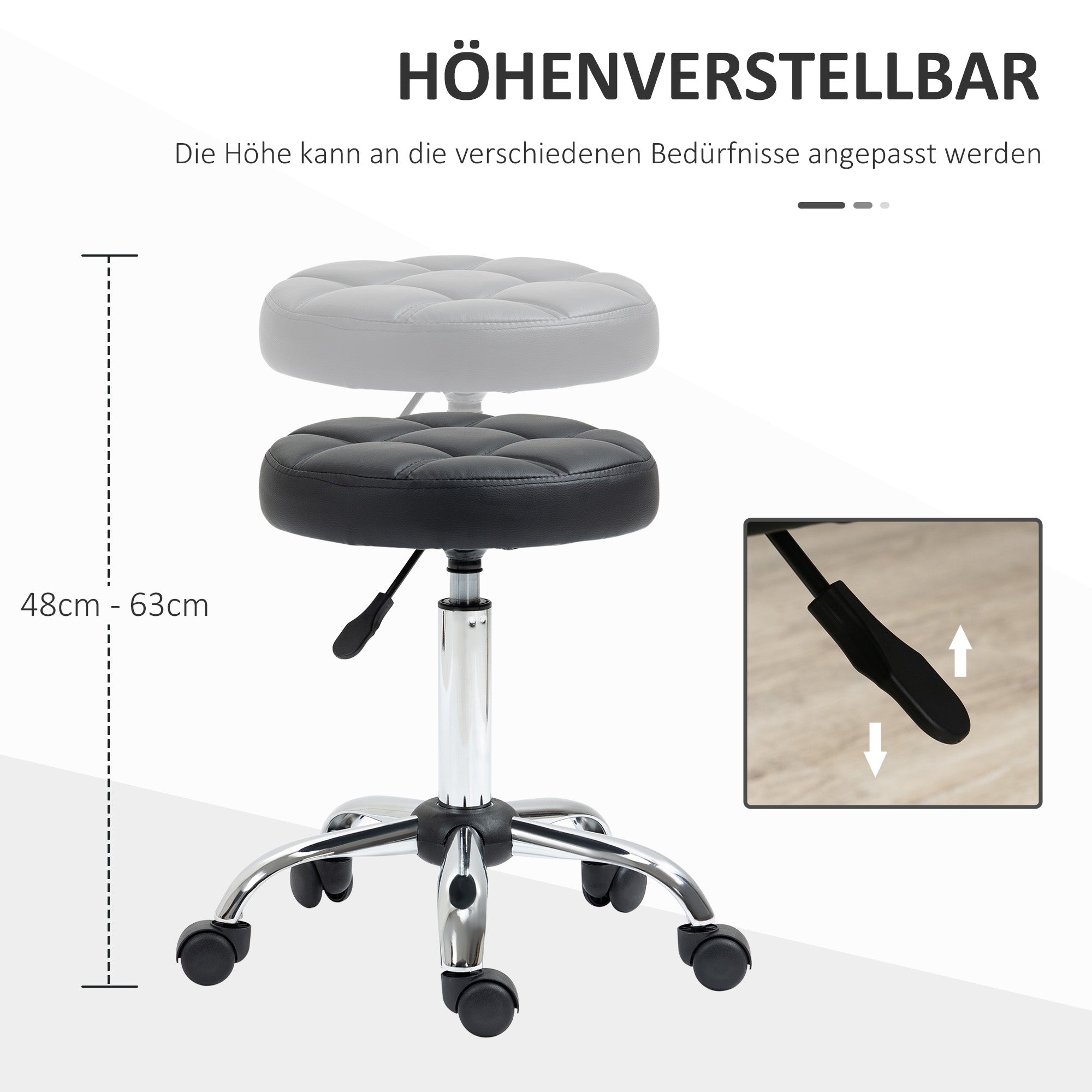 Salon Stools, Height Adjustable Swivel Rolling, Faux Leather Black