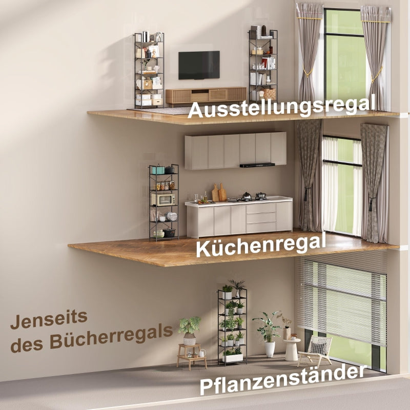Bookshelf Freestanding 5-Tier Industrial Open Storage Metal Frame Black