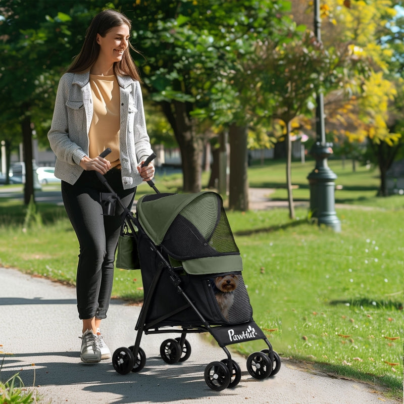 Pet Stroller, Safety Leash, Mesh Window, Dark Green