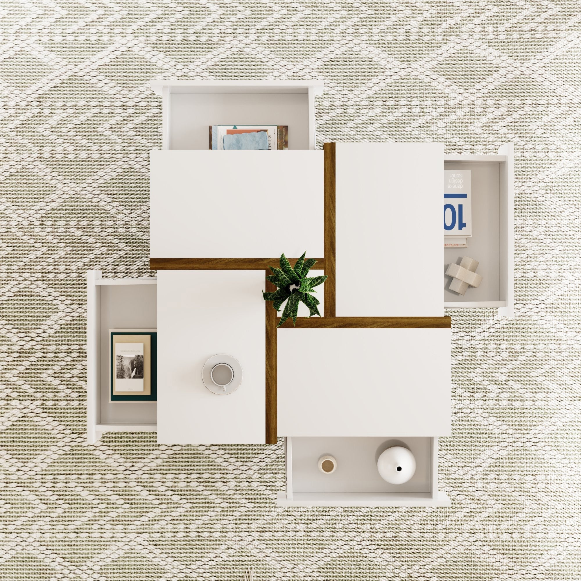Coffee Table, 4-Drawer with Storage, High-Gloss