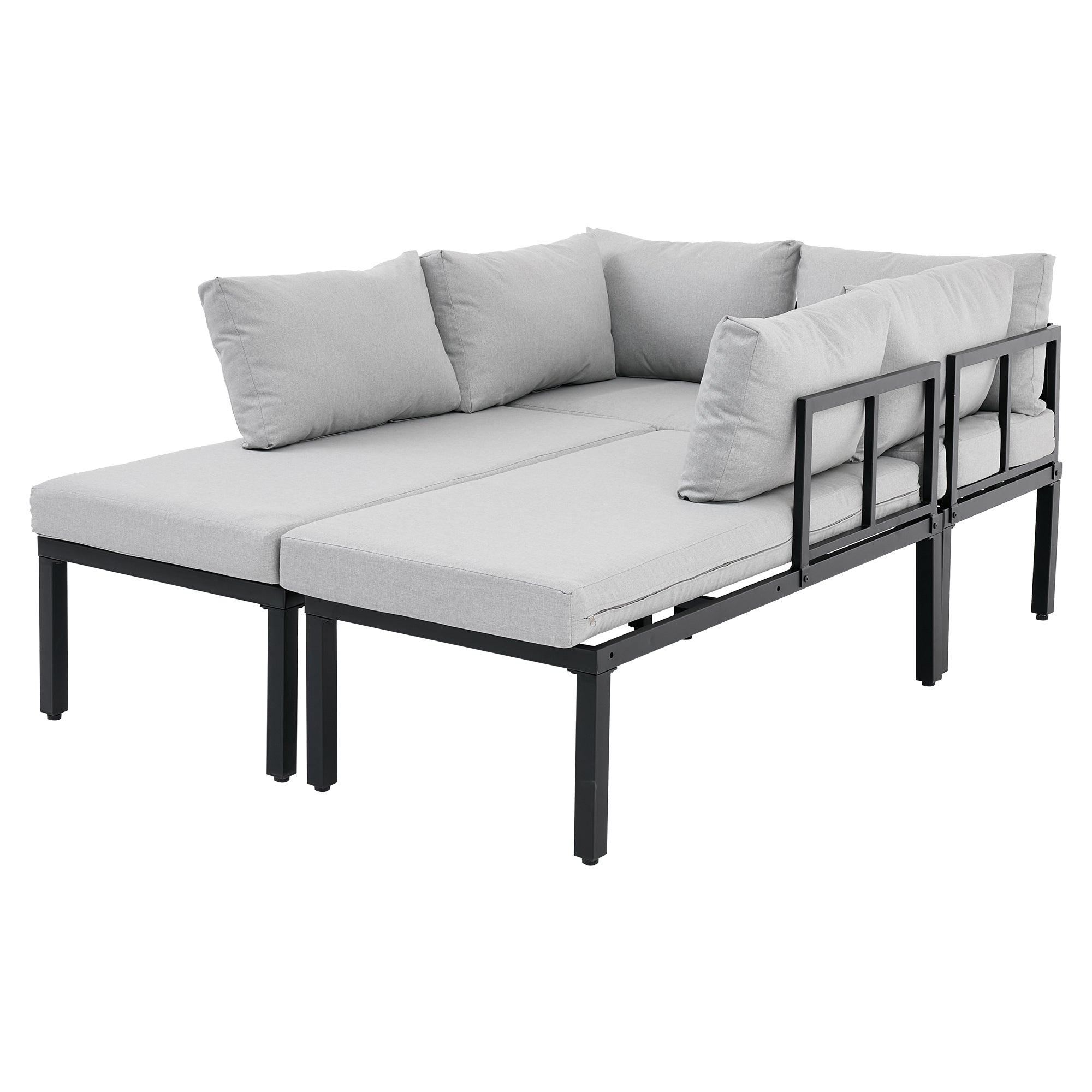 Garden Dining Set, 6-Seater Modular Lounge with Adjustable Legs and Removable Backrest, Grey Galvanized Iron