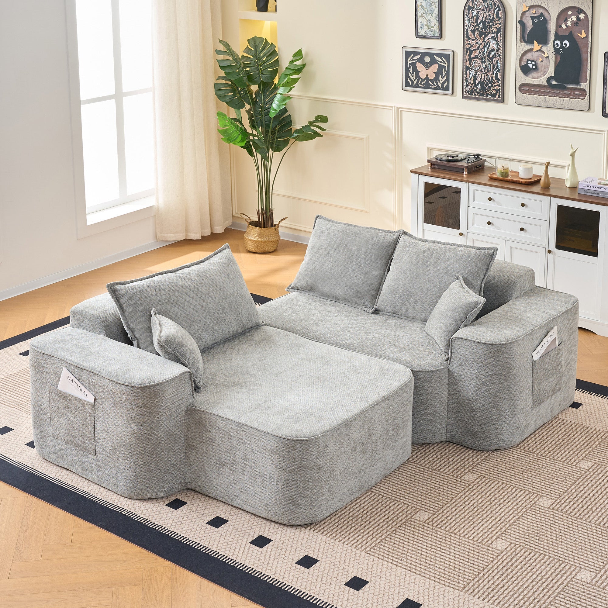 L-Shaped Corner Sofa Cloud Couch Modular Chaise XXL Deep Seat 262cm - Chenille Grey