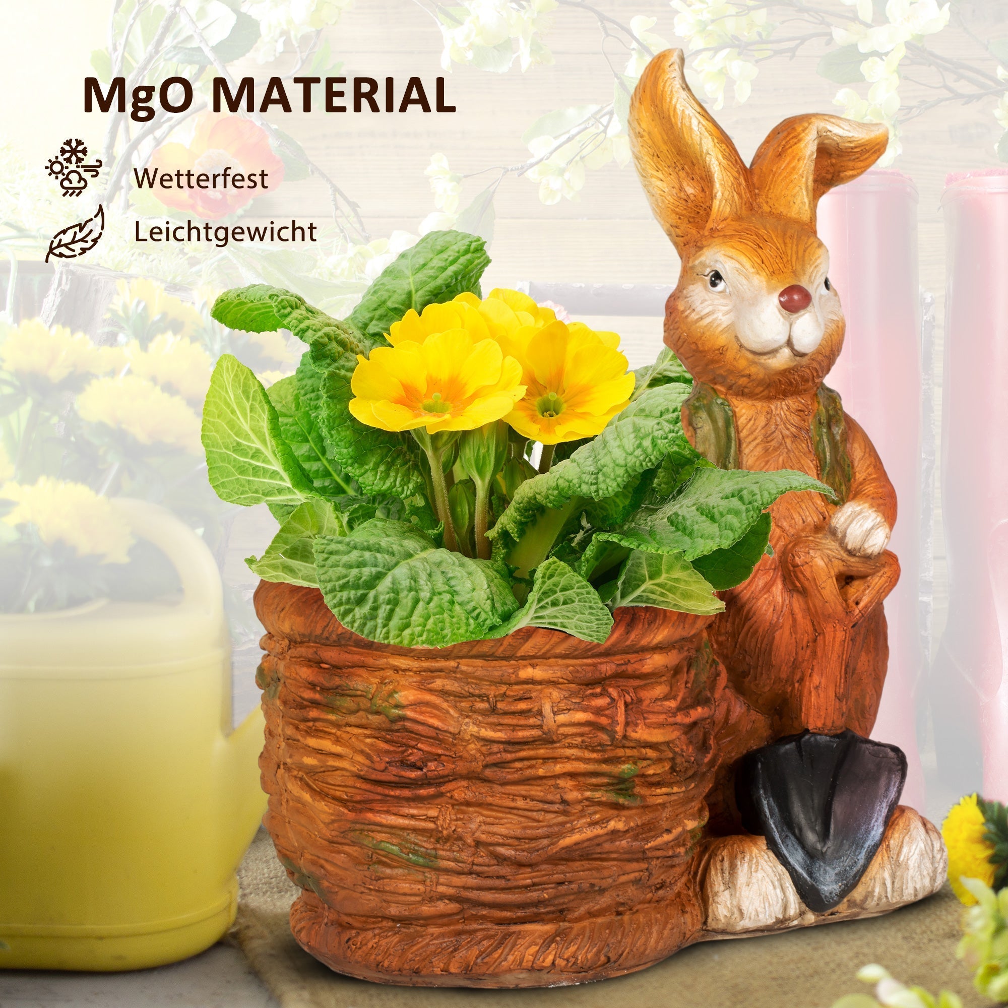 Blumentopf Hase Weidekorb Kräutertopf mit Ablaufloch MgO