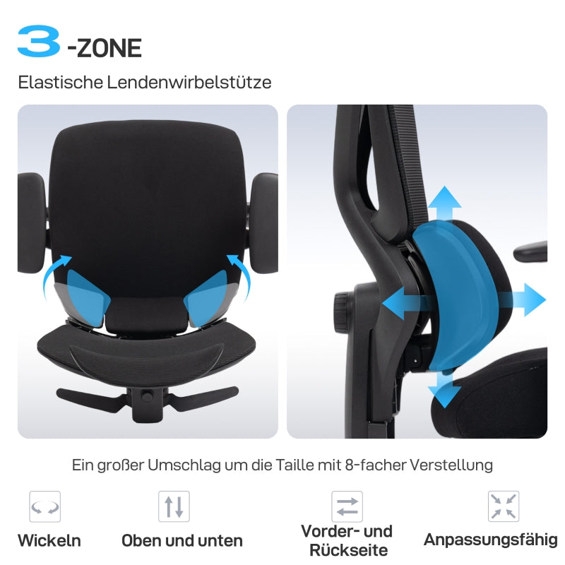 Ergonomic Office Chair, Casters, Lumbar Support, Adjustable Headrest, Mesh Fabric